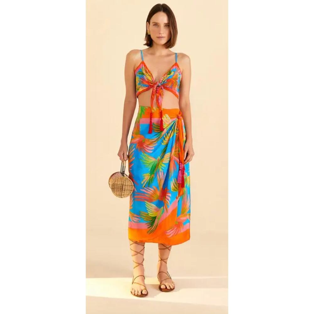 Farm Rio NEW Painted Birds Scarf Midi Skirt, Small